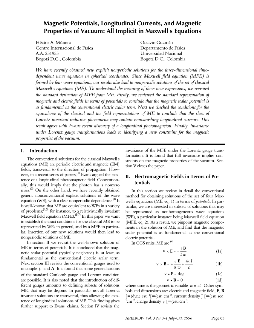 Pdf Magnetic Potentials Longitudinal Currents And Magnetic Properties Of Vacuum All