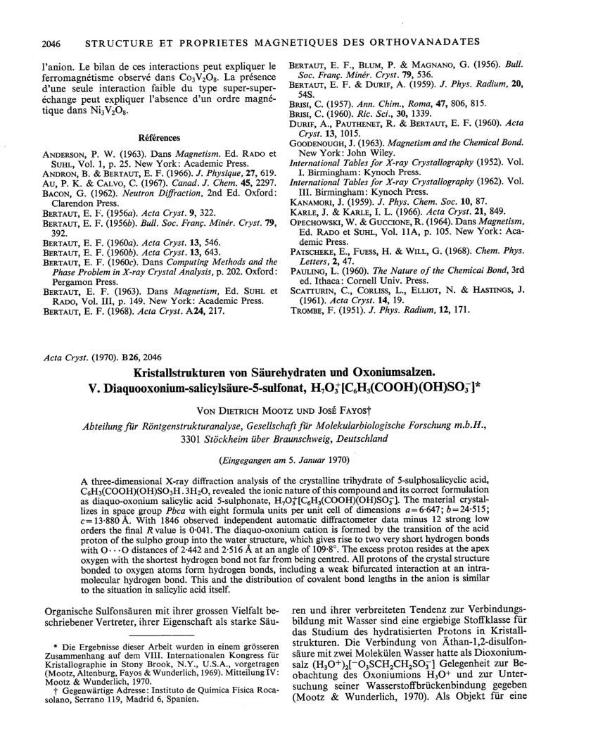 Pdf Kristallstrukturen Von Saurehydraten Und Oxoniumsalzen V Diaquooxonium Salicylsaure 5 Sulfonat H7o3 C6h3 Cooh Oh So3