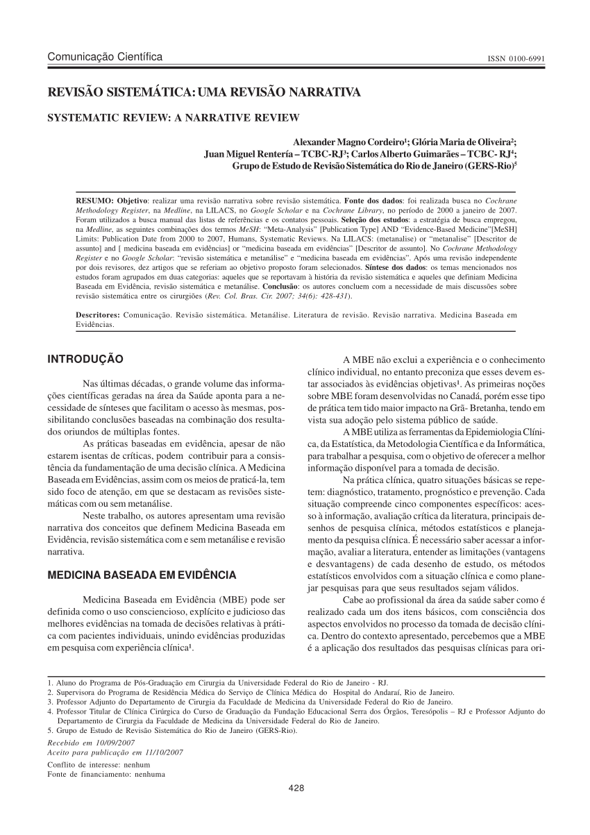 PDF Revisão sistemática uma revisão narrativa