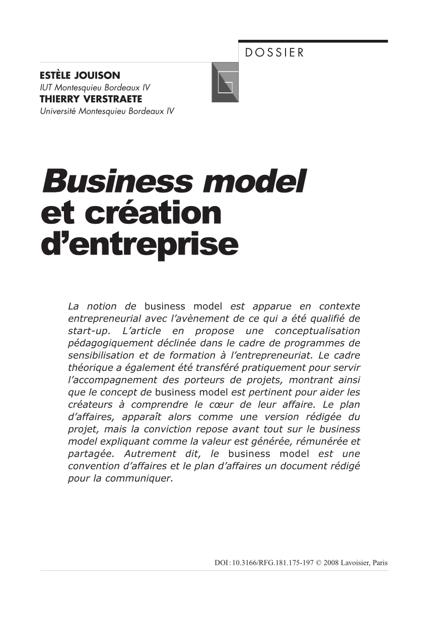 (PDF) Business model et création d'entreprise