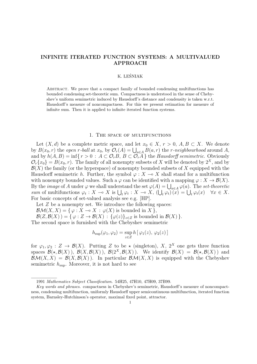 Pdf Infinite Iterated Function Systems A Multivalued Approach