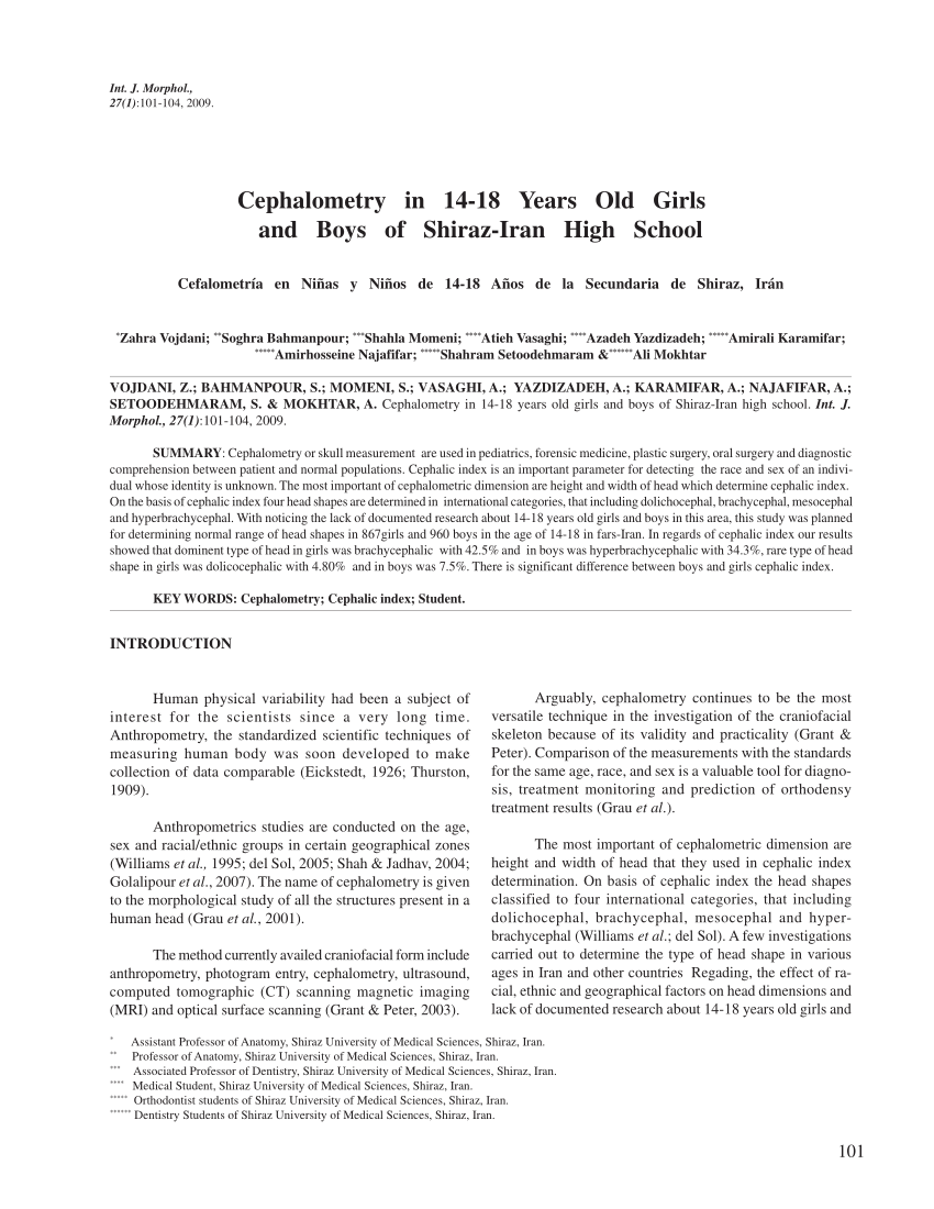 PDF) Cephalometry in 14-18 Years Old Girls and Boys of Shiraz-Iran High  School