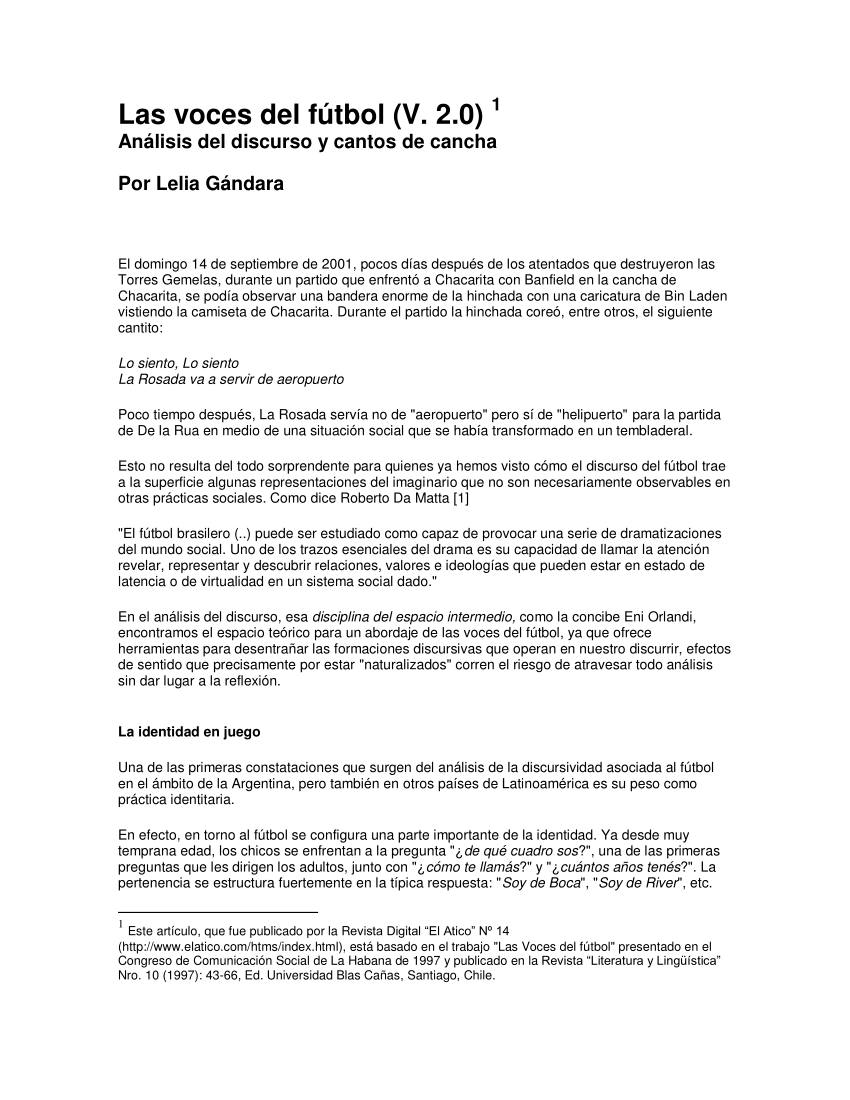 Pdf Las Voces Del Fútbol Análisis Del Discurso Y Cantos De Cancha 6644