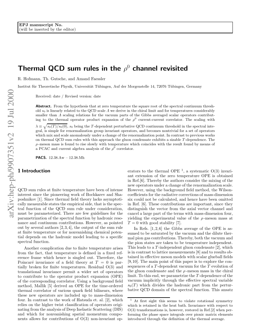 (PDF) Thermal QCD sum rules in the channel revisited