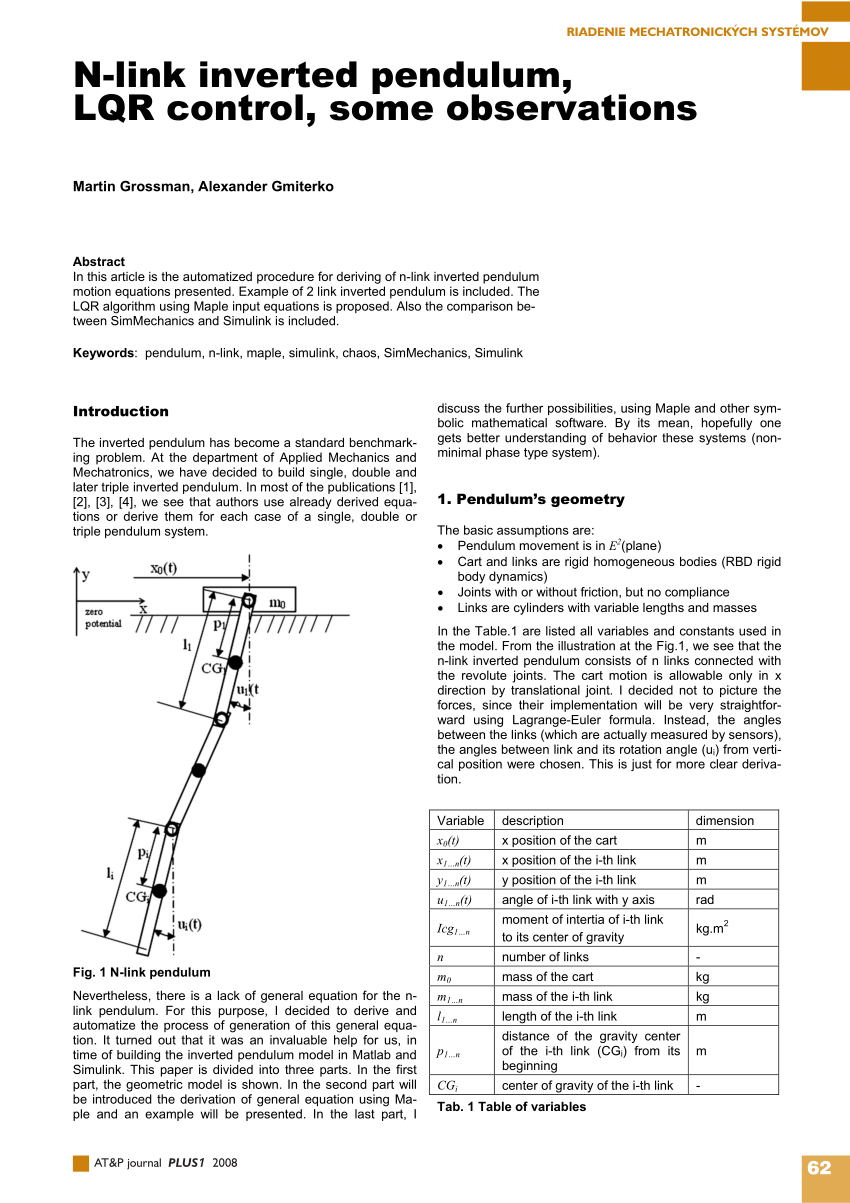 PDF) N-link Inverted Pendulum Modeling