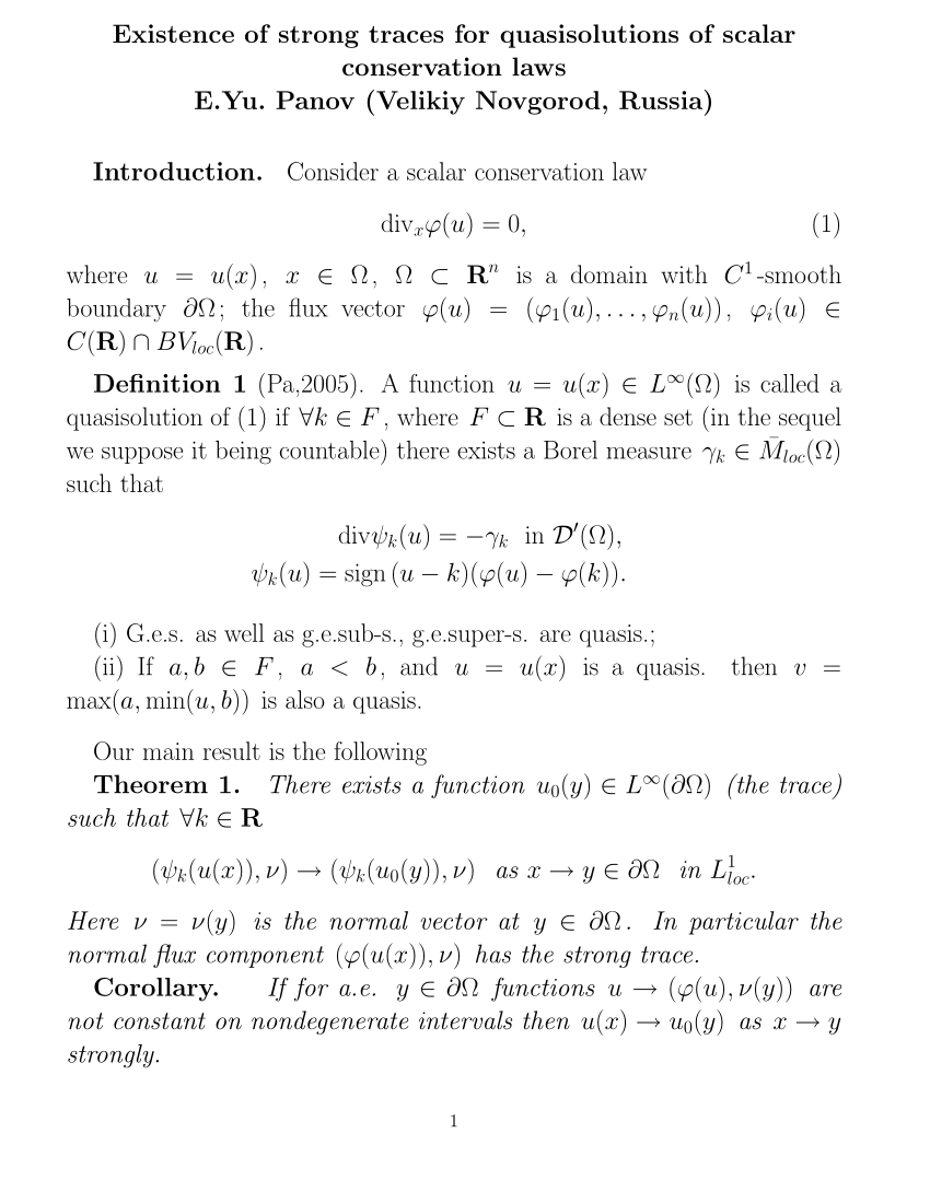 Pdf Existence Of Strong Traces For Quasisolutions Of Scalar Conservation Laws