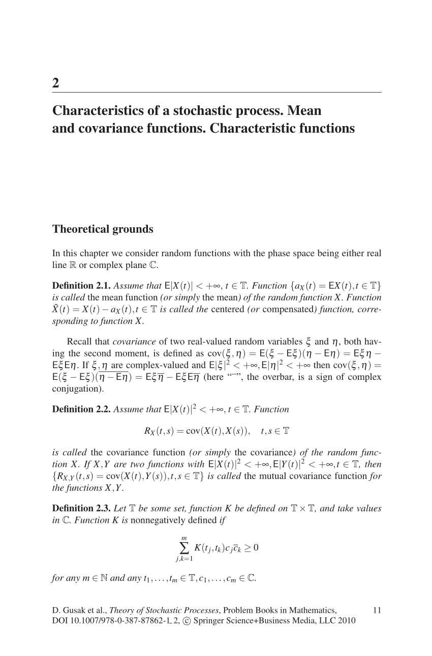 Pdf Characteristics Of A Stochastic Process Mean And Covariance Functions Characteristic Functions