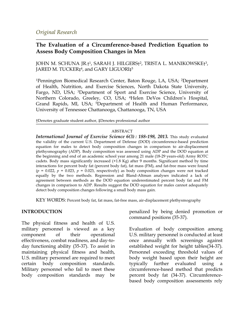 Pdf The Evaluation Of A Circumference Based Prediction Equation