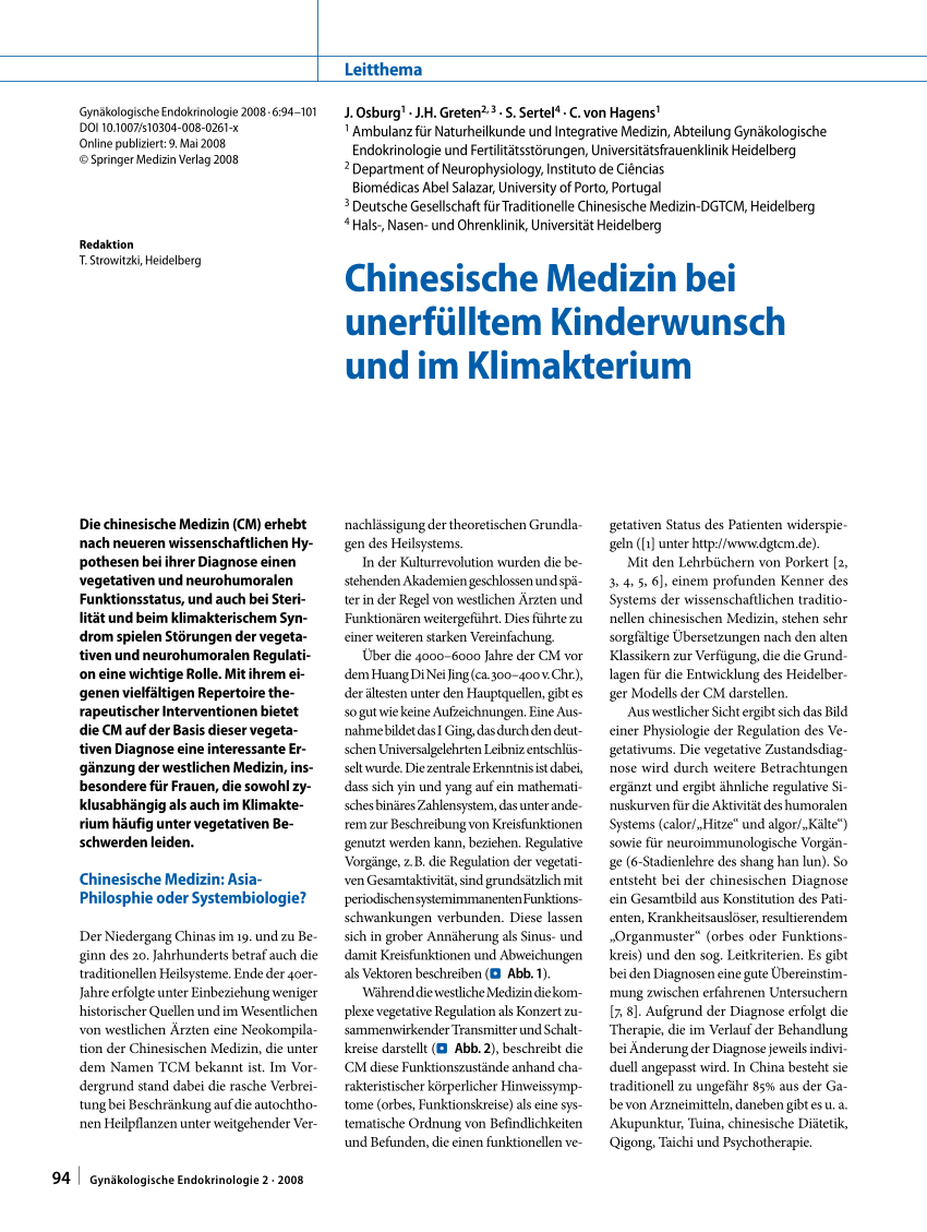 Pdf Chinesische Medizin Bei Unerfulltem Kinderwunsch Und Im Klimakterium