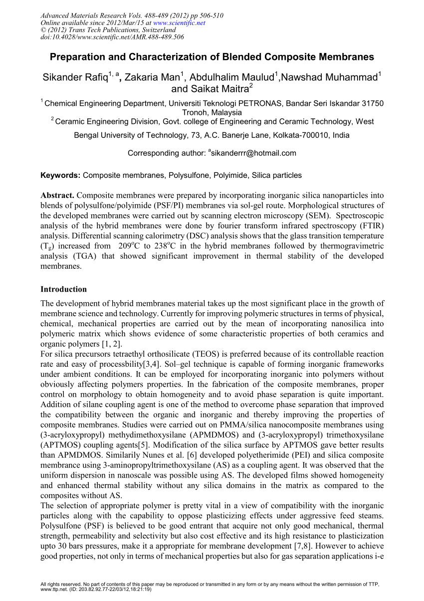 Pdf Preparation Of Asymmetric Polysulfonepolyimide Blended Membranes For Co 2 Separation 