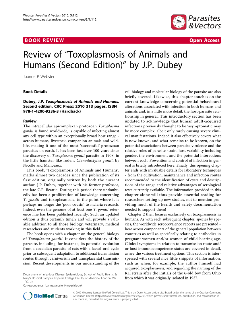 Pdf Review Of Quot Toxoplasmosis Of Animals And Humans