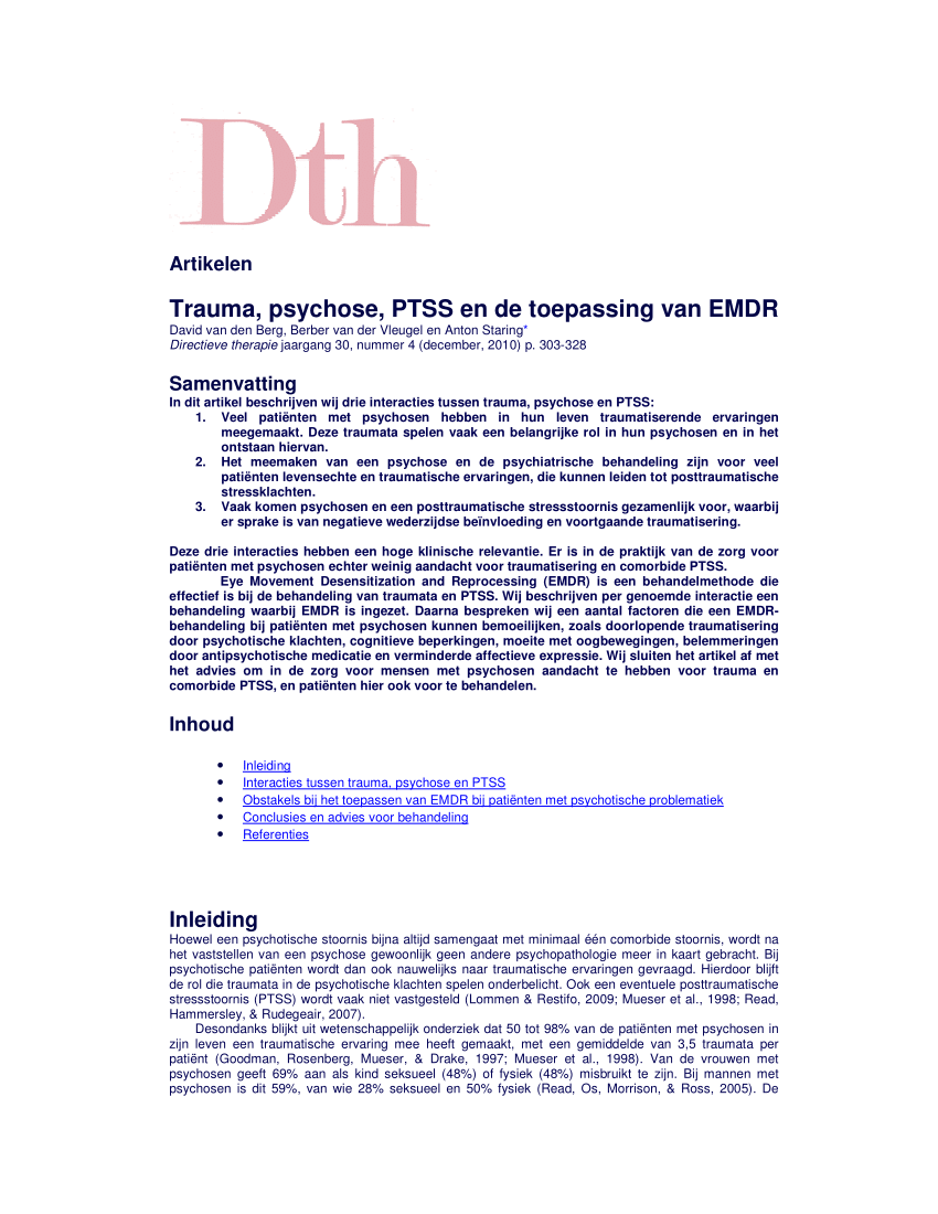 PDF) Trauma, psychose, PTSS en de toepassing van EMDR