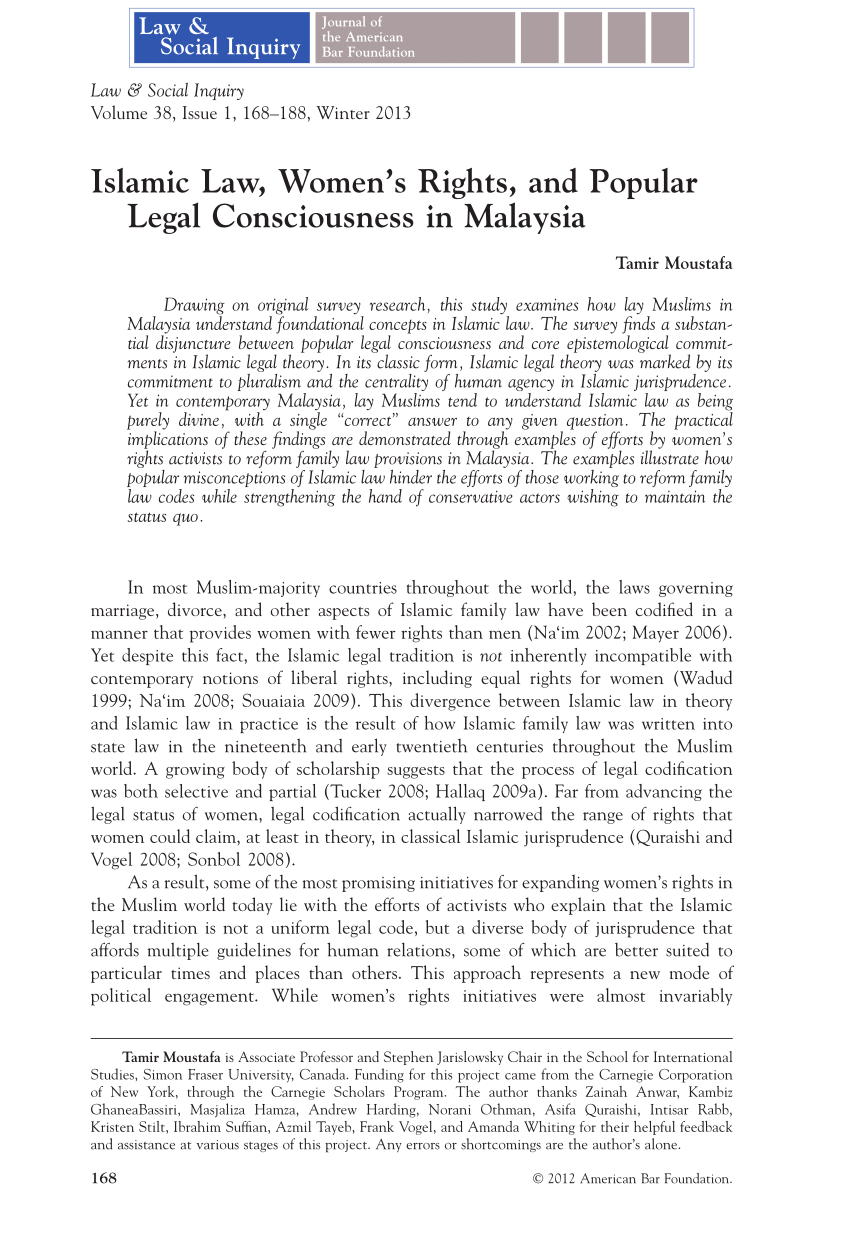 Pdf Islamic Law Women S Rights And Popular Legal Consciousness In Malaysia [ 1260 x 850 Pixel ]