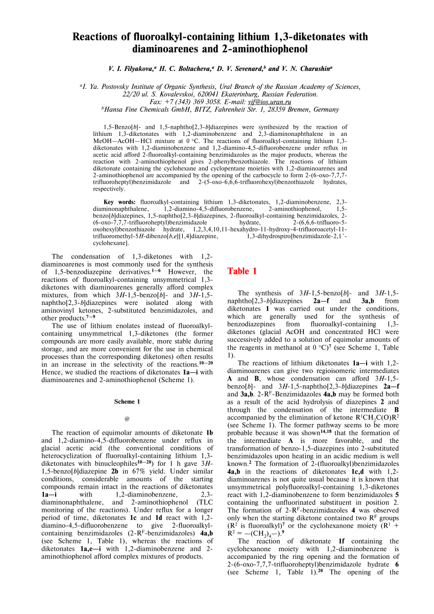 Pdf Cheminform Abstract Reactions Of Fluoroalkyl Containing Lithium 1 3 Diketonates With Diaminoarenes And 2 Aminobenzenethiol