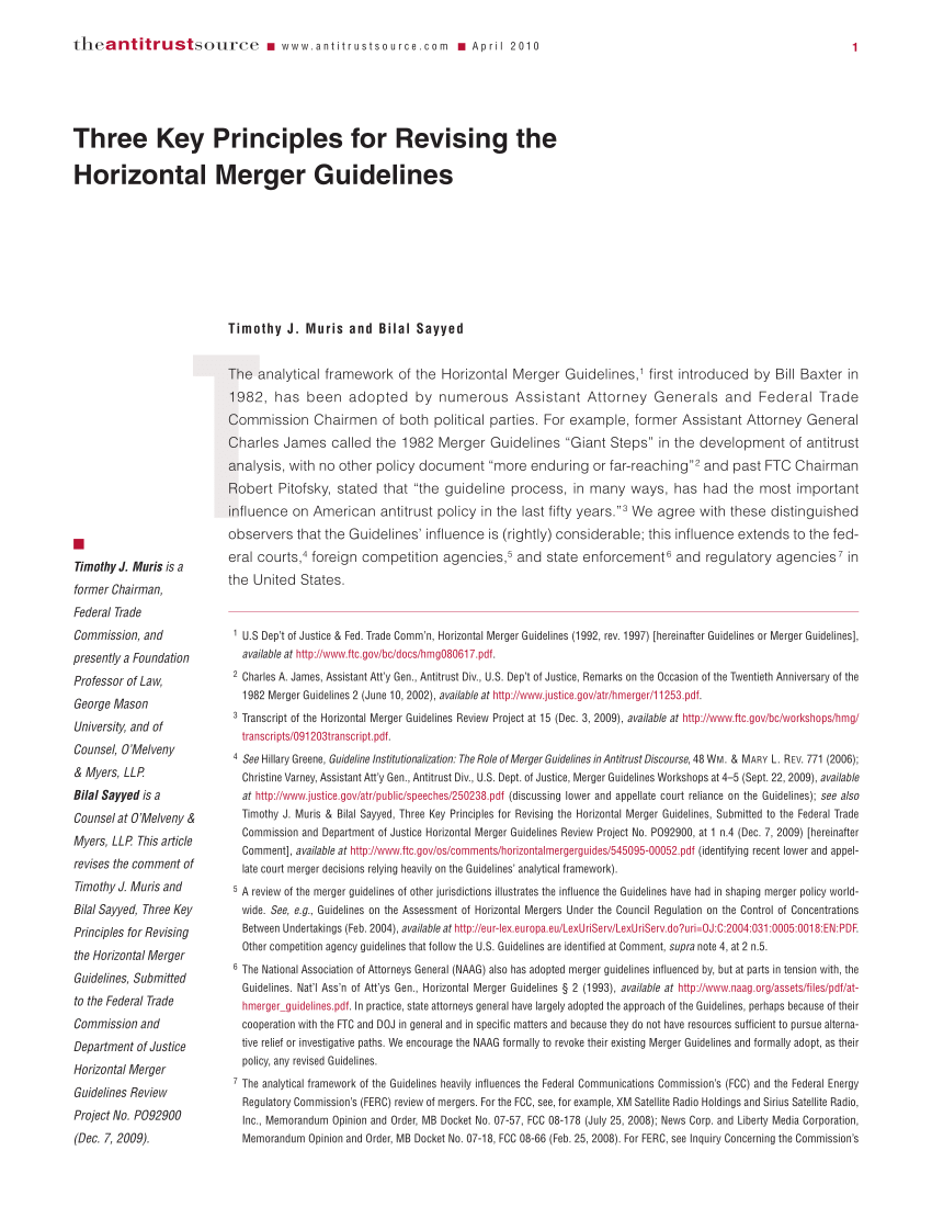 (PDF) Three Key Principles for Revising the Horizontal Merger Guidelines