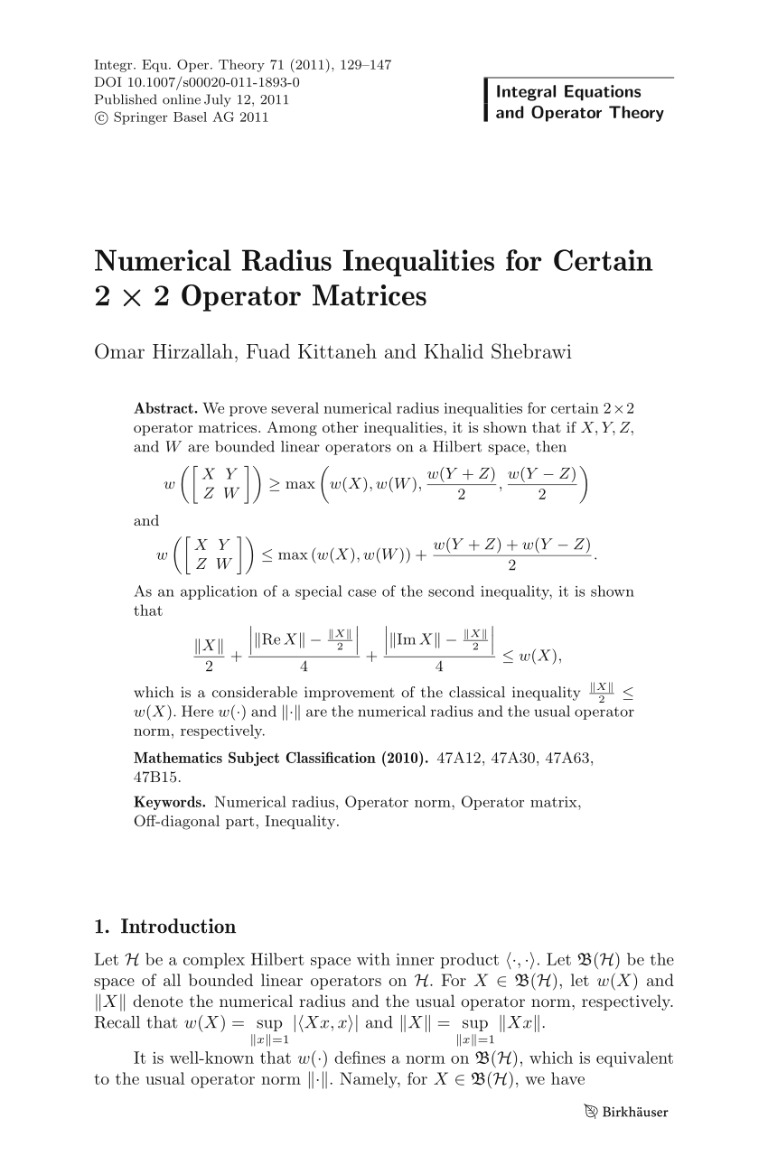 Pdf Numerical Radius Inequalities For Certain 2 2 Operator Matrices