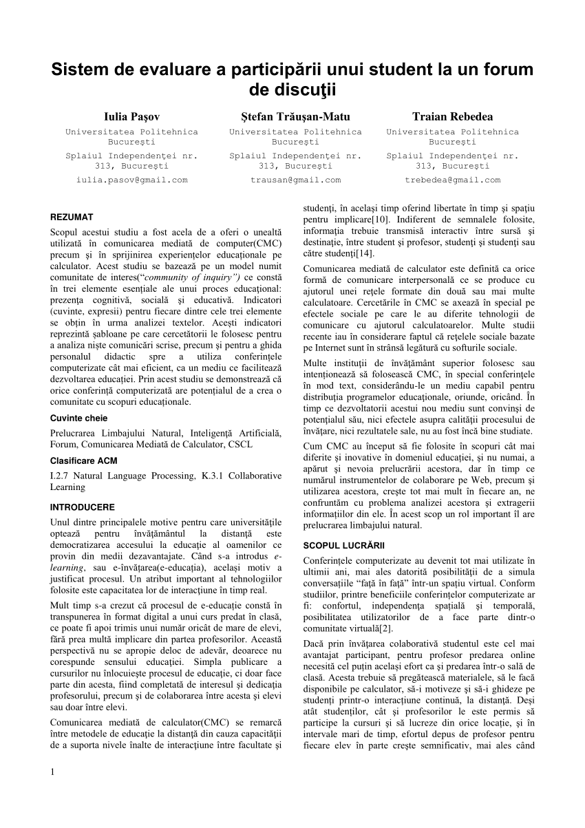 Pdf A System For The Evaluation Of The Participation Of A Student