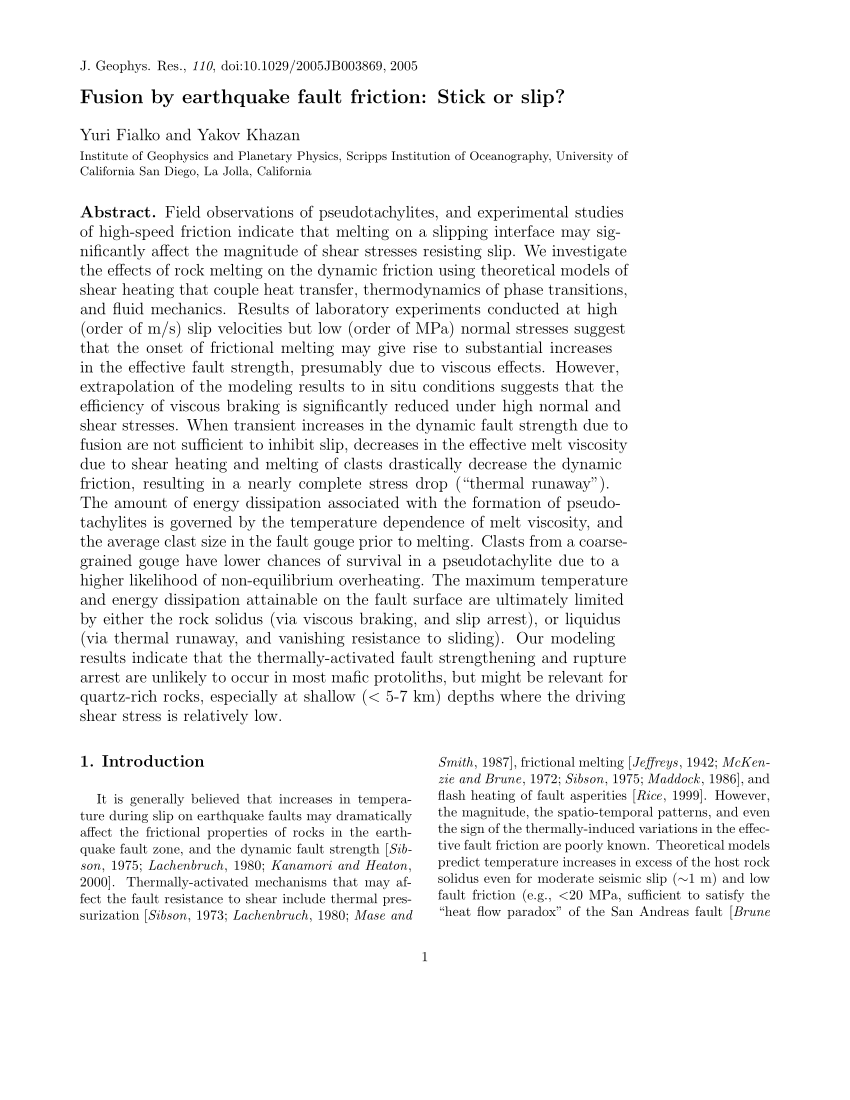 PDF Fusion by earthquake fault friction Stick or slip