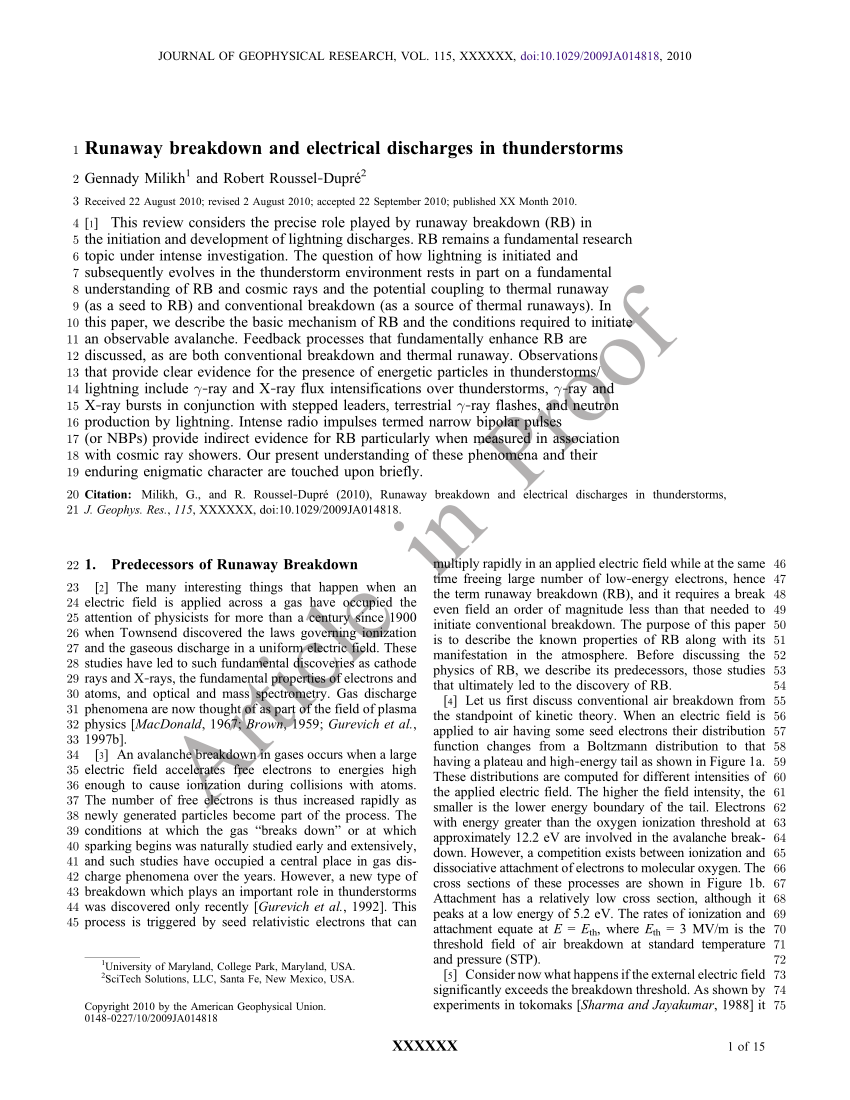 PDF) Runaway breakdown and electrical discharges in thunderstorms