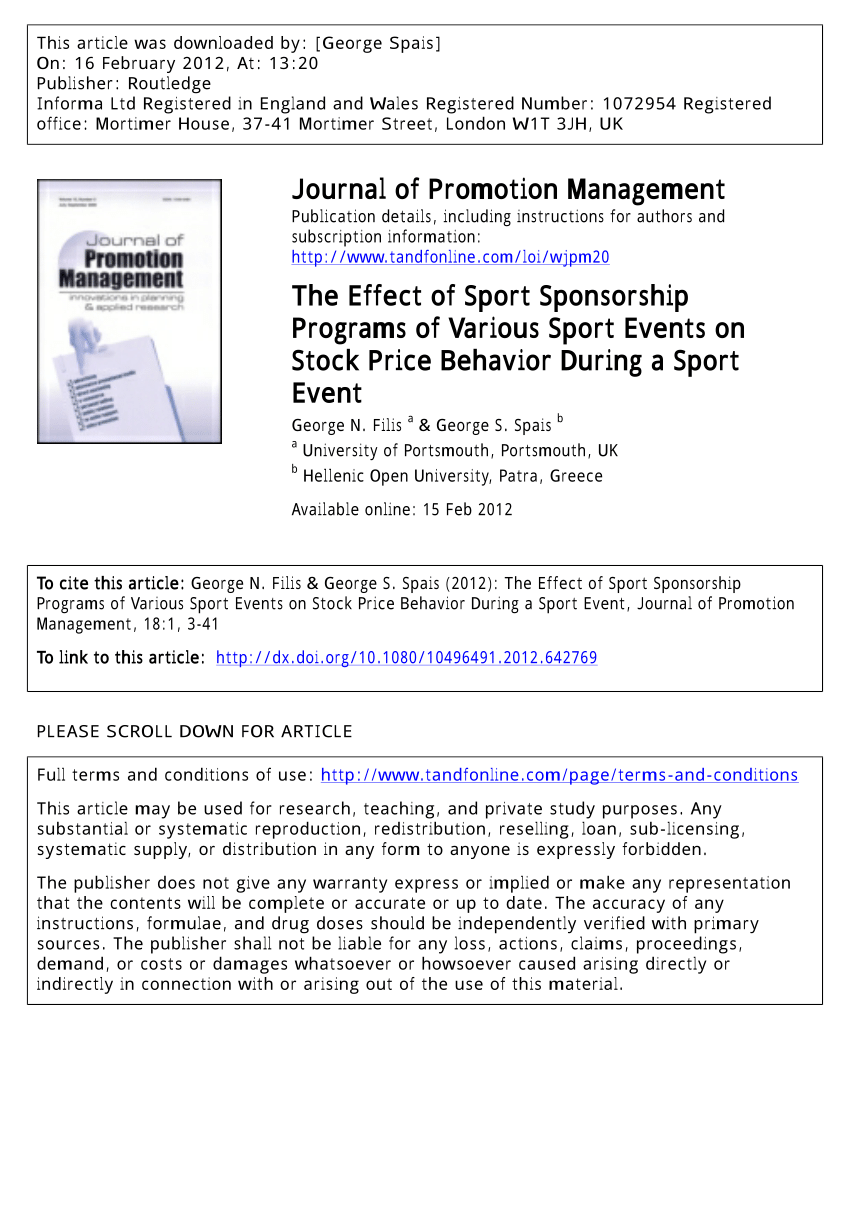 pdf the effect of sport sponsorship programs of various sport events on stock price behavior during a sport event