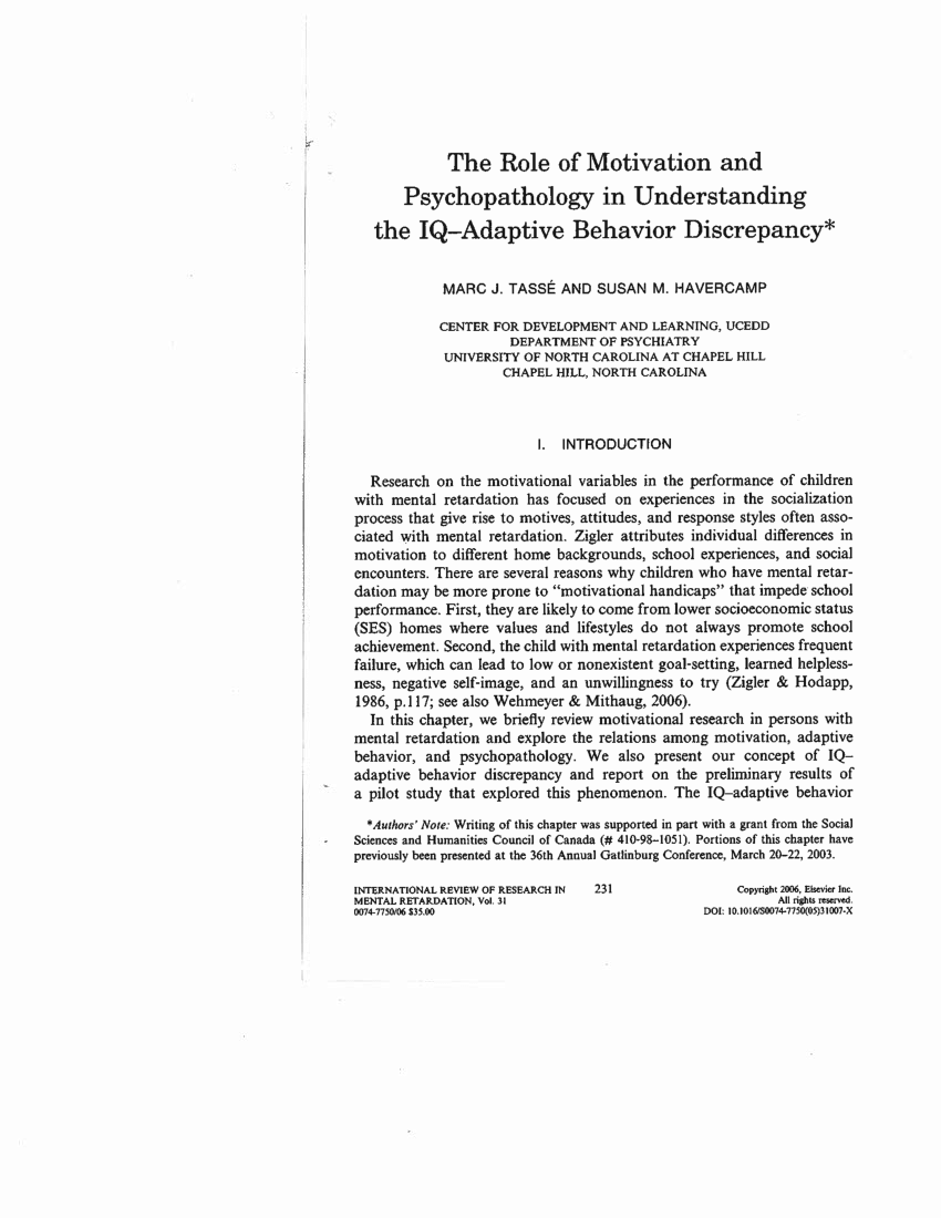 (PDF) The Role of Motivation and Psychopathology in Understanding the ...