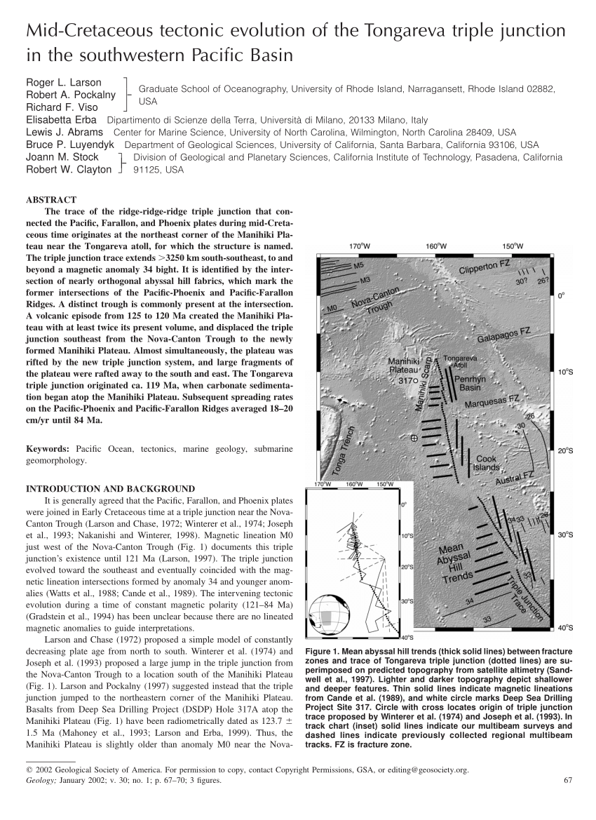 Pdf Mid Cretaceous Tectonic Evolution Of The Tongareva Triple Junction In The Southwest Pacific Basin