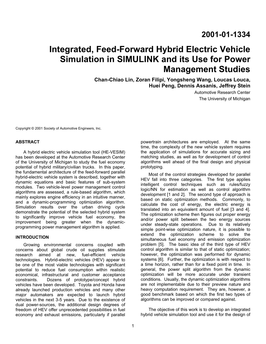 PDF) Integrated, Feed-Forward Hybrid Electric Vehicle Simulation ...