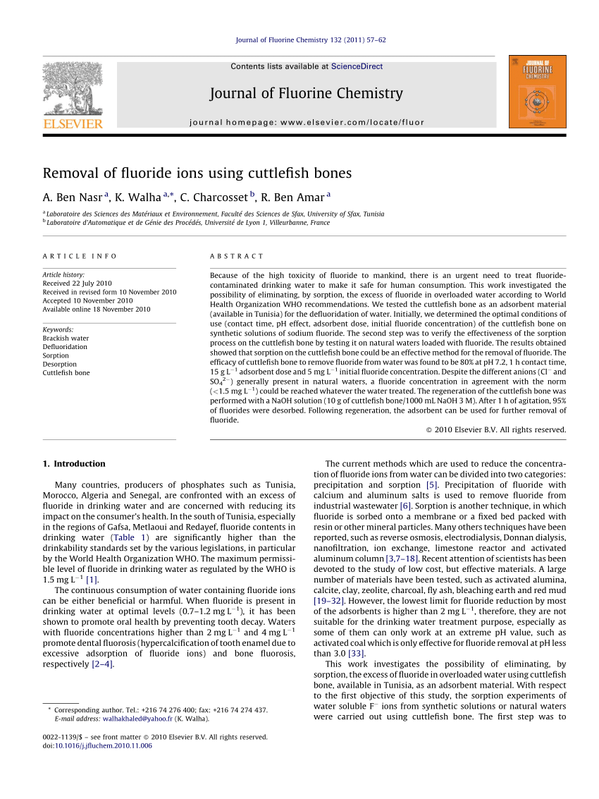 PDF) Adsorption of fluoride ions on hydroxyapatite-modified Corbula trigona  shell waste: Effect of coexisting anions, temperature and regeneration