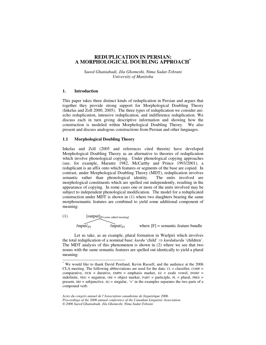 PDF REDUPLICATION IN PERSIAN A MORPHOLOGICAL DOUBLING APPROACH