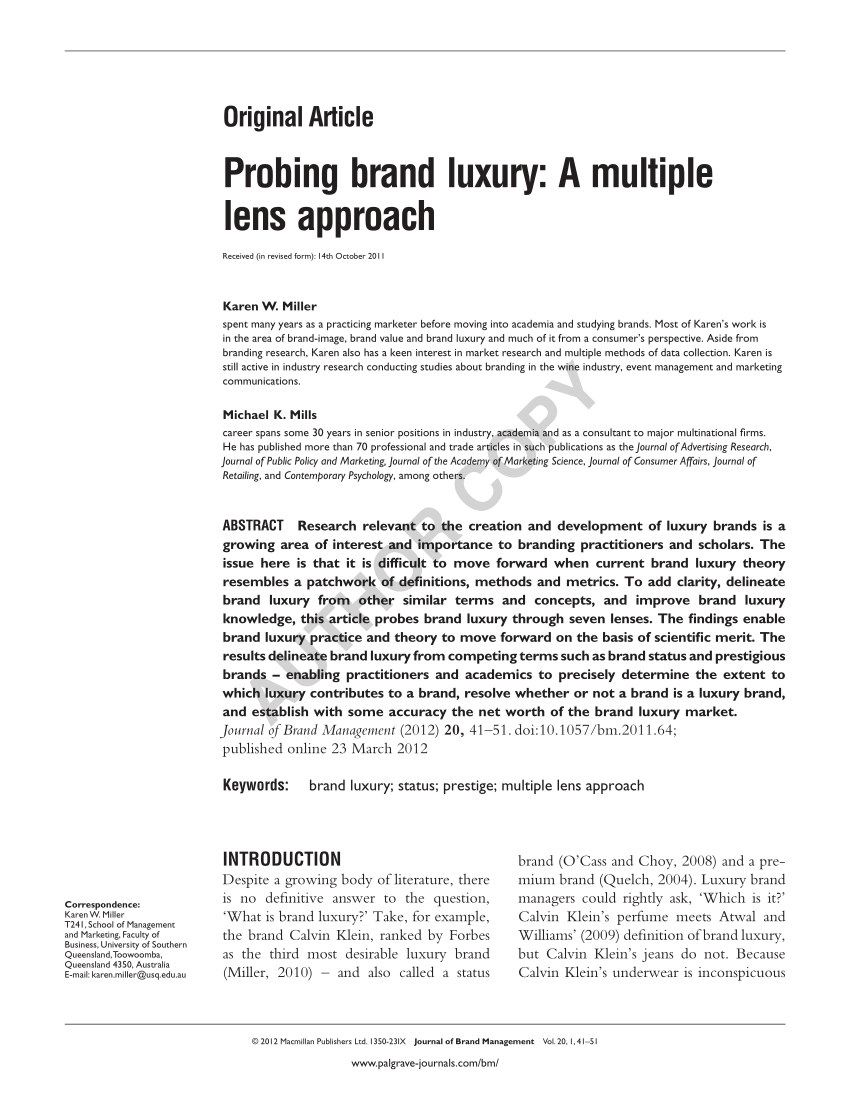 Pdf Contributing Clarity By Examining Brand Luxury In The - 