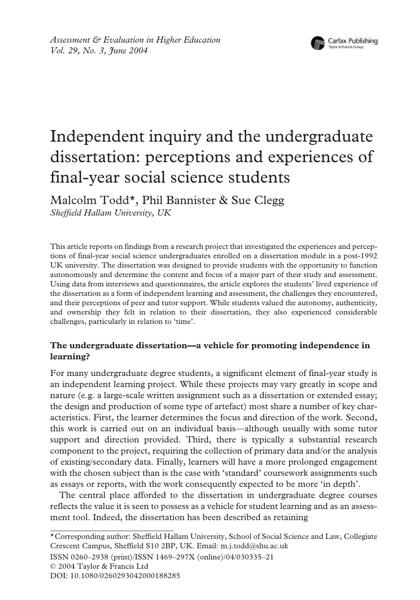 perceptions of undergraduate dissertation