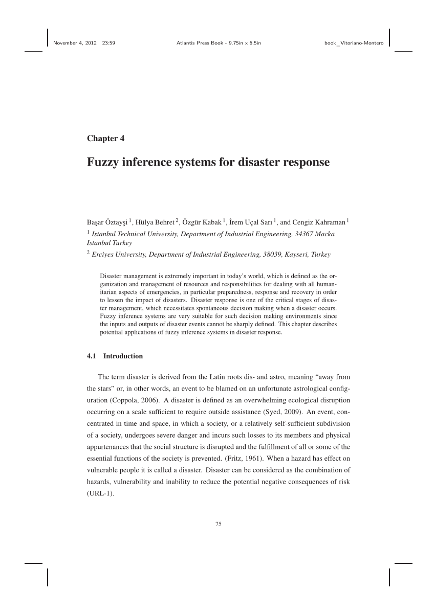 Pdf Fuzzy Inference Systems For Disaster Response