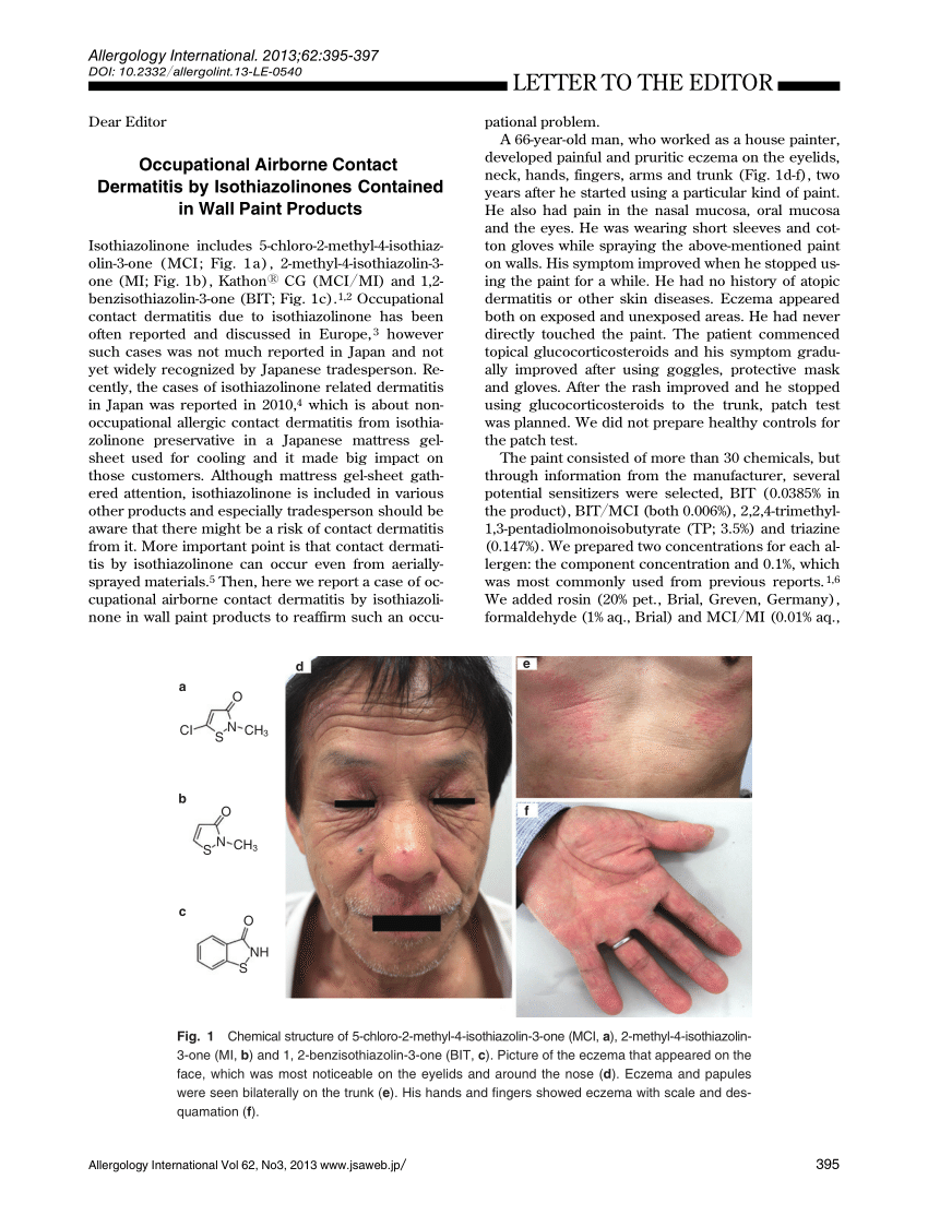 Pdf Occupational Airborne Contact Dermatitis By Isothiazolinones Contained In Wall Paint Products