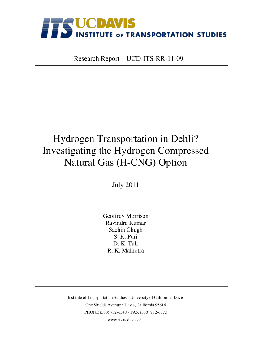 Pdf Hydrogen Transportation In Delhi Investigating The Hydrogen Compressed Natural Gas H Cng Option