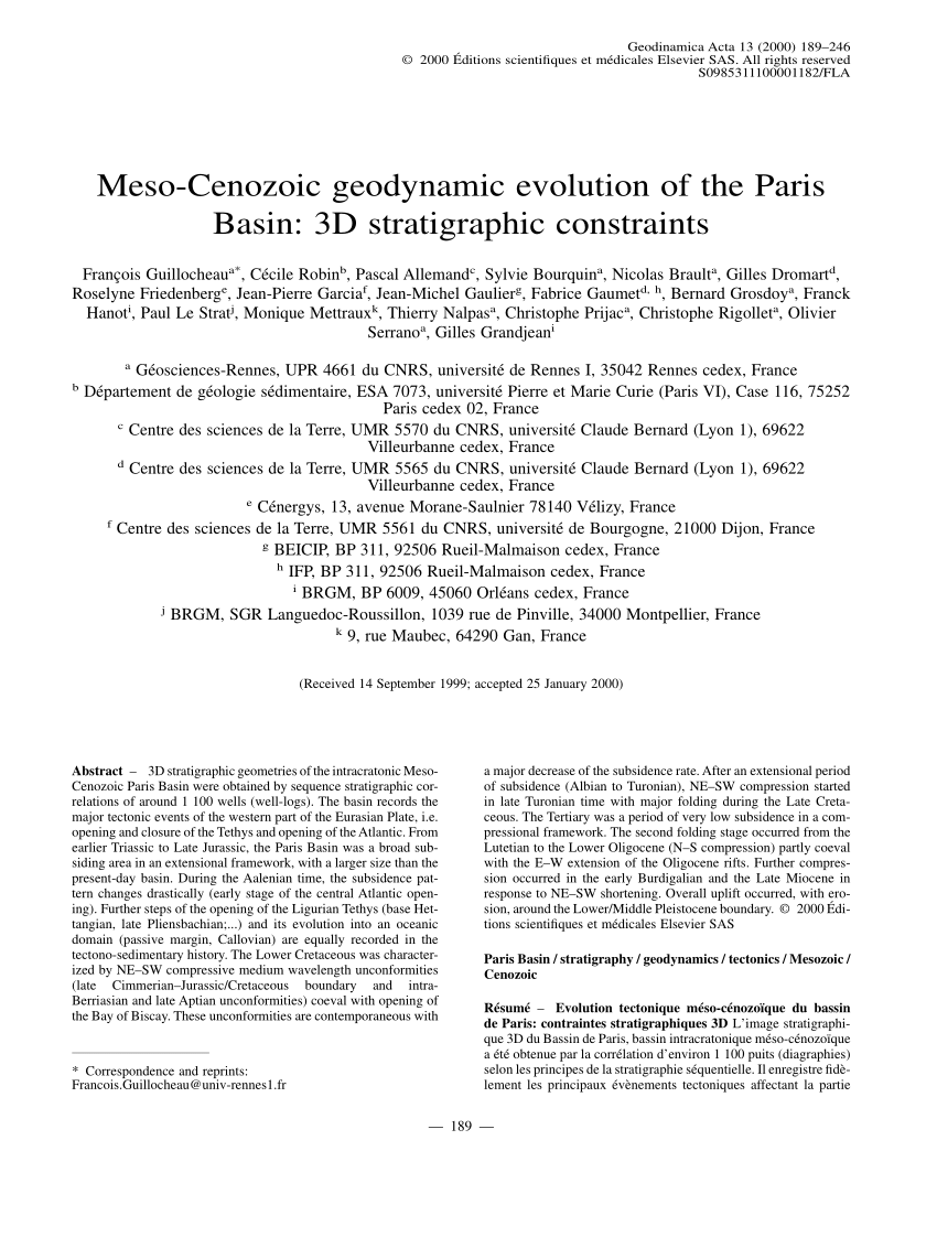 Pdf Meso Cenozoic Geodynamic Evolution Of The Paris Basin 3d Stratigraphic Constraints