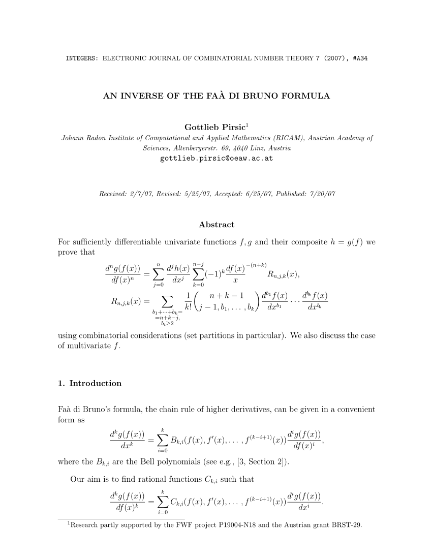 Pdf An Inverse Of The Fa A Di Bruno Formula