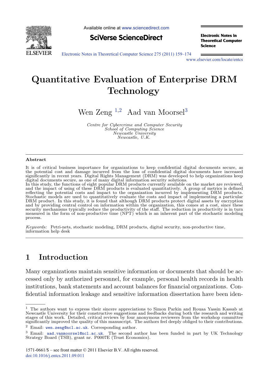 Pdf Quantitative Evaluation Of Enterprise Drm Technology