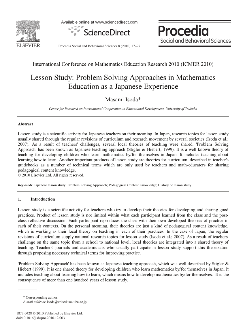 teaching mathematics through problem solving a pedagogical approach from japan