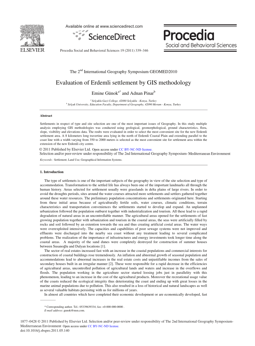 Pdf Evaluation Of Erdemli Settlement By Gis Methodology