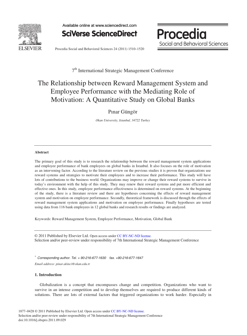 Pdf The Relationship Between Reward Management System And Employee Performance With The Mediating Role Of Motivation A Quantitative Study On Global Banks
