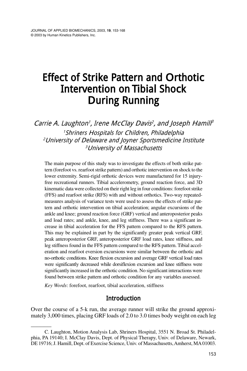 PDF) Effect of Strike Pattern and Orthotic Intervention on Tibial ...