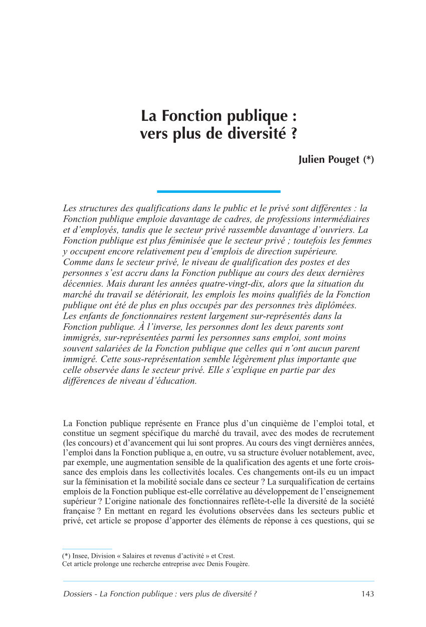 Pdf La Fonction Publique Vers Plus De Diversite