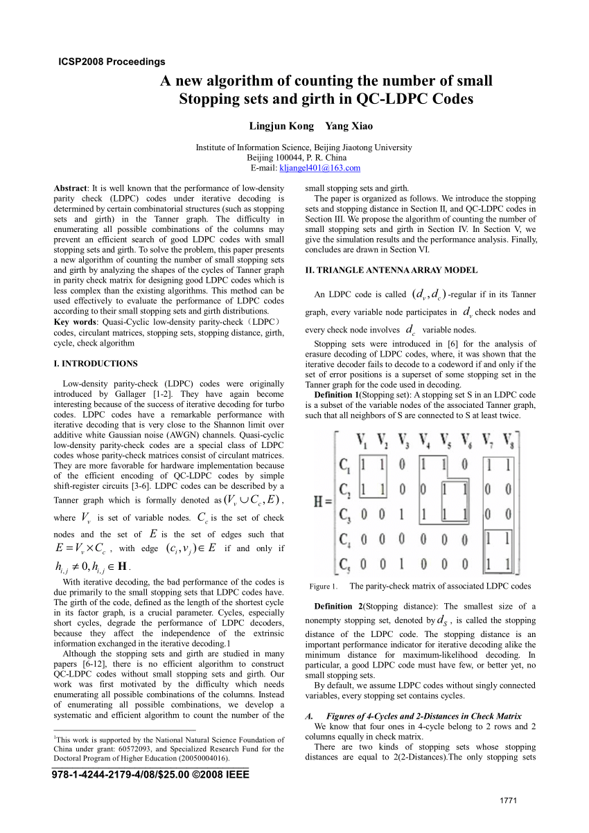 Pdf A New Algorithm Of Counting The Number Of Small Stopping Sets And Girth In Qc Ldpc Codes