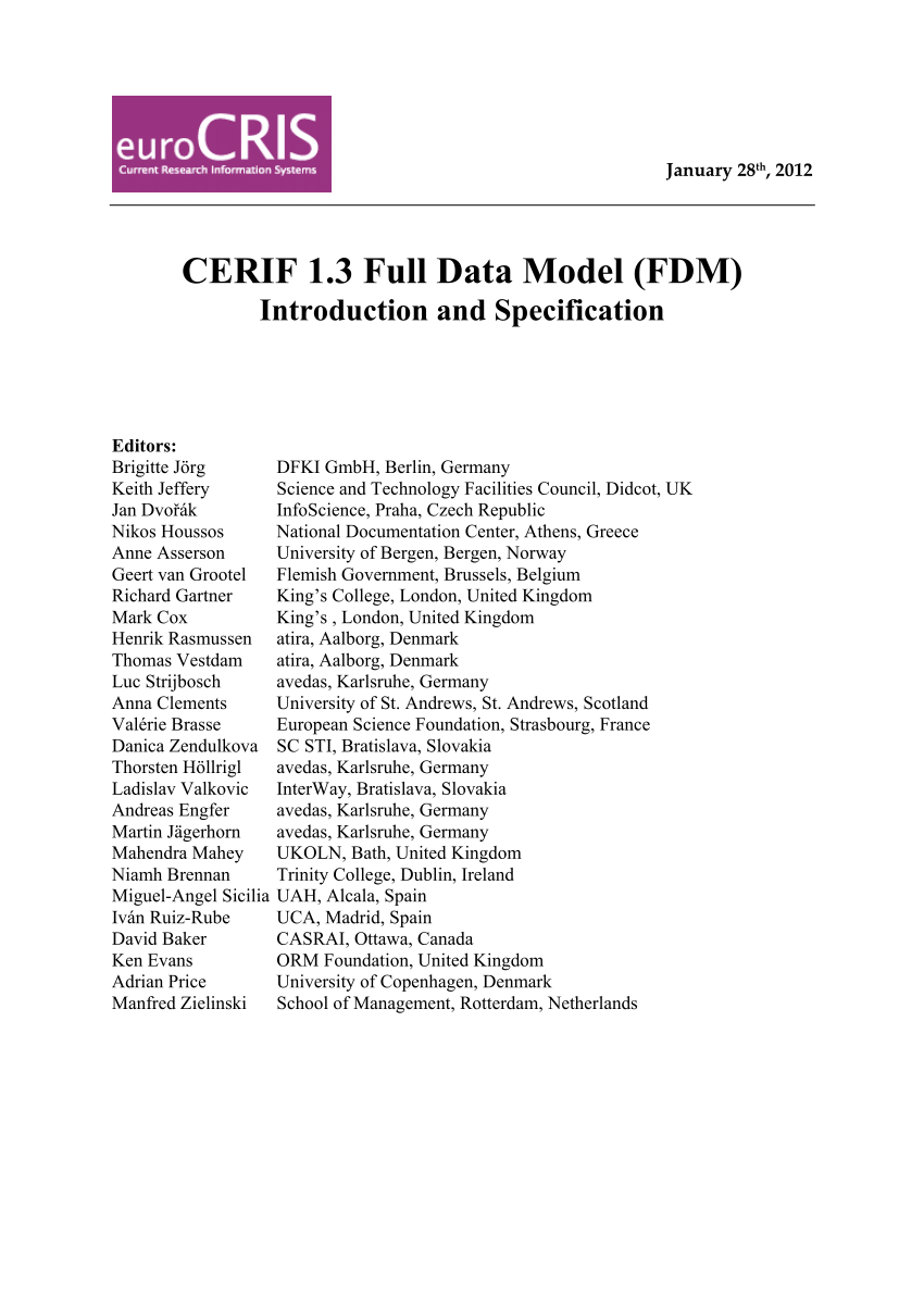 Pdf Cerif 1 3 Full Data Model Fdm Introduction And Specification