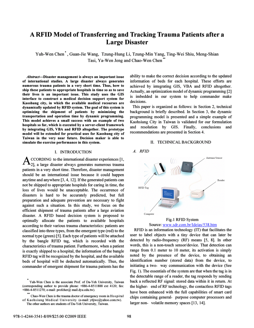 PDF) A RFID model of transferring and tracking trauma patients after a  large disaster