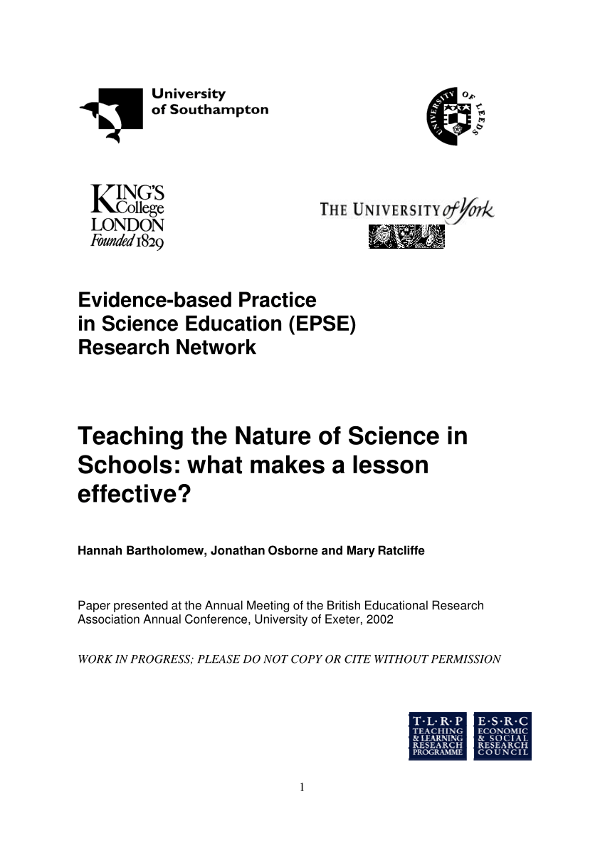 research on teaching and learning of nature of science