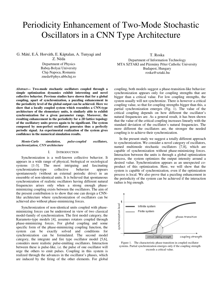 Pdf Periodicity Enhancement Of Two Mode Stochastic Oscillators In A Cnn Type Architecture