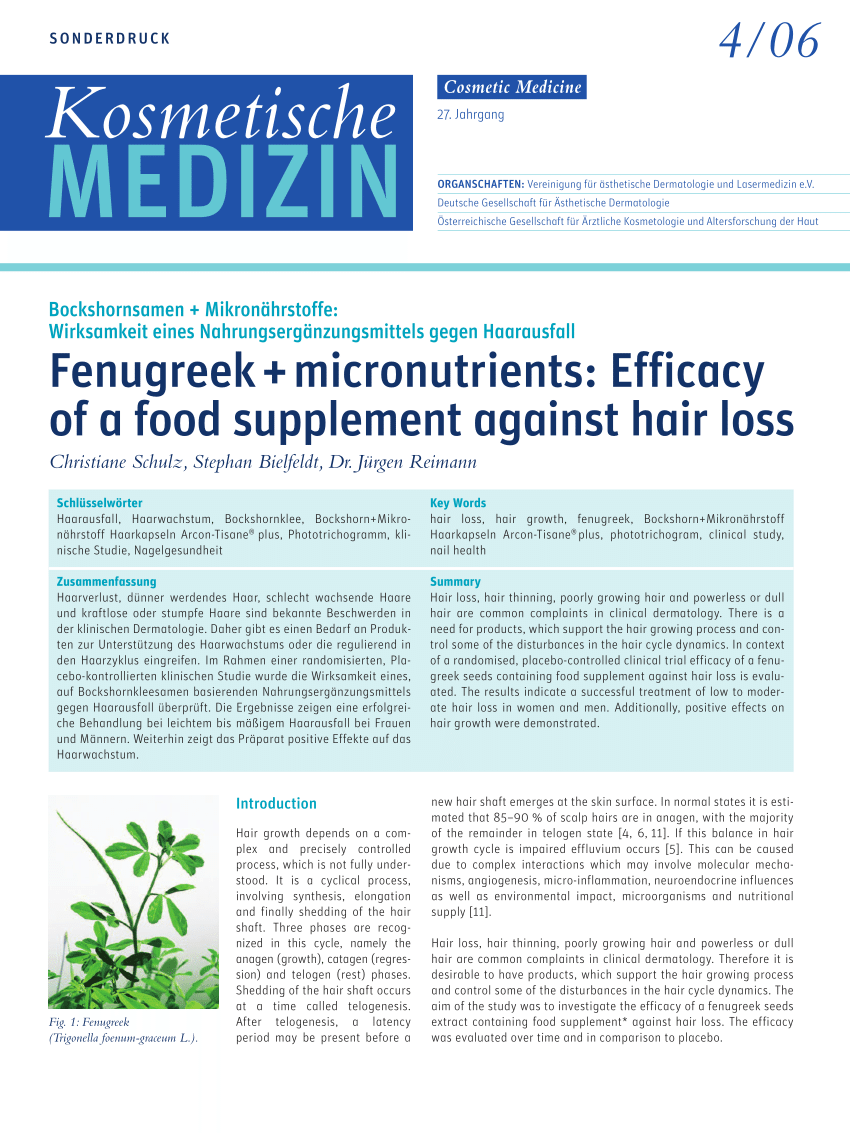 PDF) Fenugreek+micronutrients: Efficacy of a food supplement against hair  loss