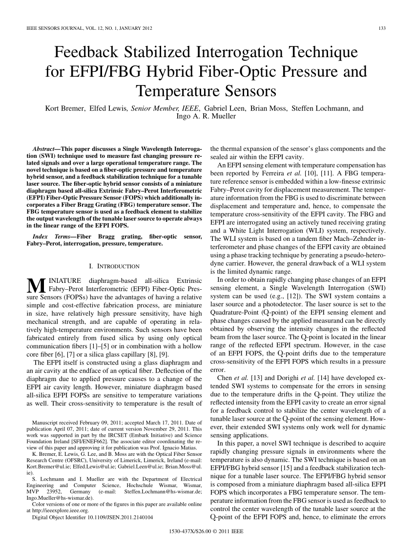 PDF) Feedback Stabilized Interrogation Technique for EFPI/FBG 