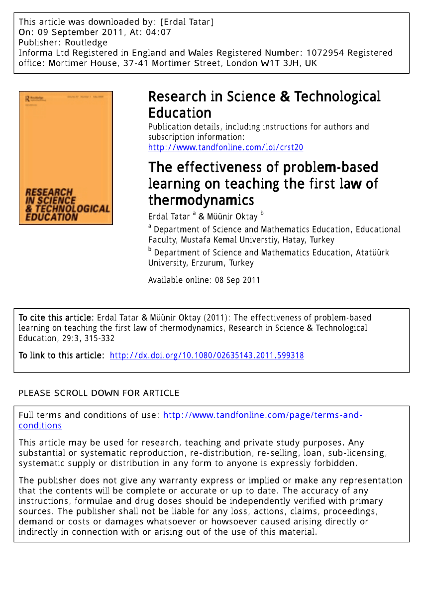 Pdf The Effectiveness Of Problem Based Learning On Teaching The First Law Of Thermodynamics